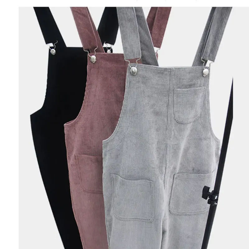 Женские вельветовые брюки с завышенной талией весна осень 2017|shoulder pants|bib pants