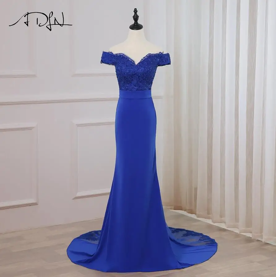Royal Bllue ADLN, сексуальное Королевское синее вечернее платье, Русалка, v-образный вырез, без рукавов, аппликация, Длинные вечерние платья, платья для выпускного вечера - Цвет: Royal Bllue