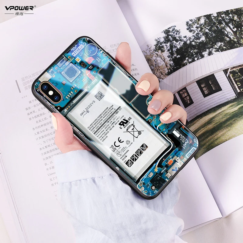 Чехол Vpower для iPhone XS Max, чехол из закаленного стекла для телефона, схема разборки для девочек и мальчиков, задний стеклянный чехол для iPhone X XS MAX XR
