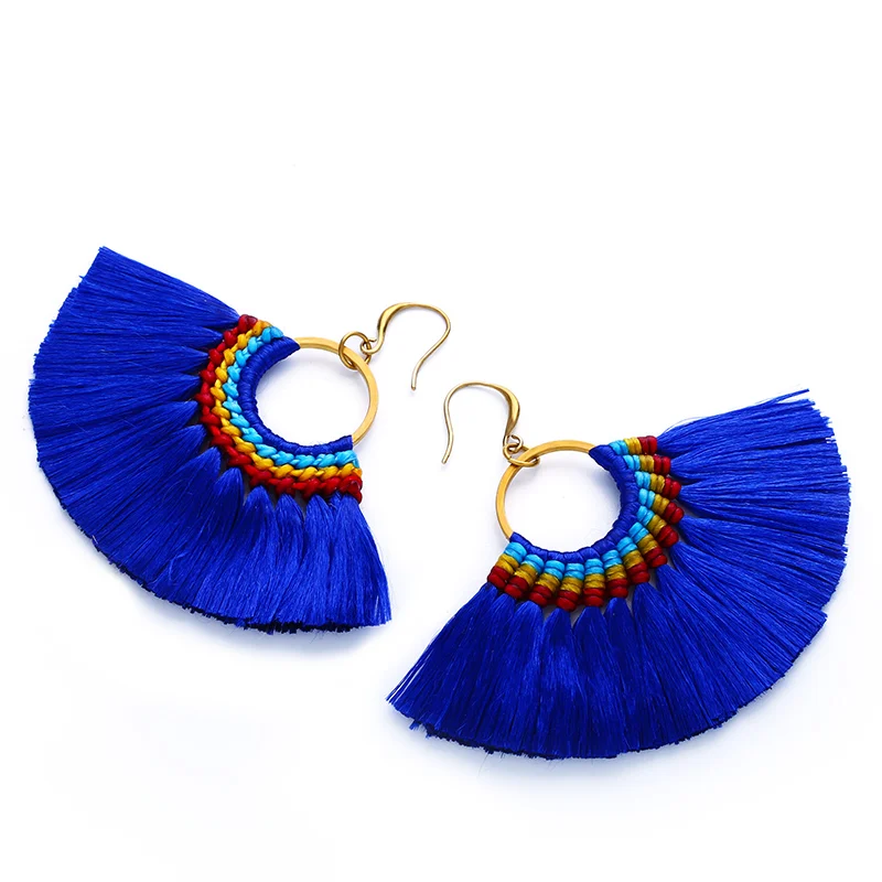 Флола 13 цветов сережки с кисточками Boho большой вентилятор синий бахрома серьги женские oorbellen модные ювелирные изделия пендиентс fecos ersk37