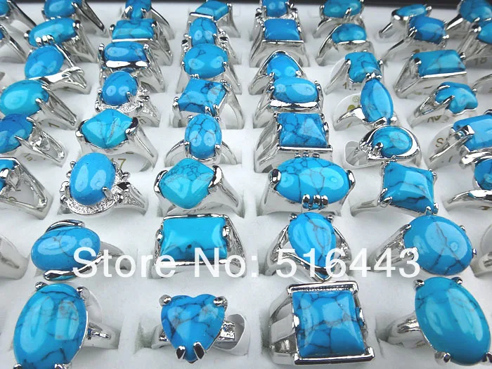 Новые винтажные женские и мужские кольца 10 шт. голубые бирюзовые подвески