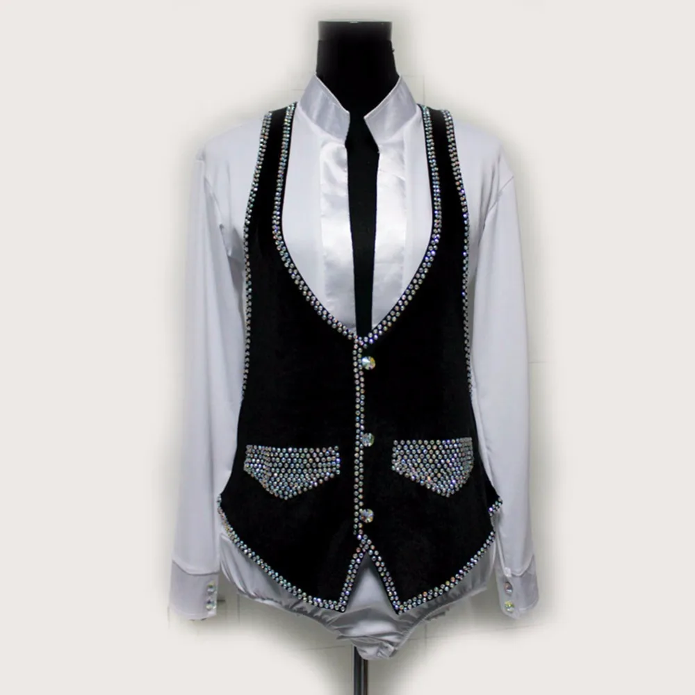 Мужской/мужской топ для латиноамериканских танцев 2018 2 шт. (трико + жилет) черный
