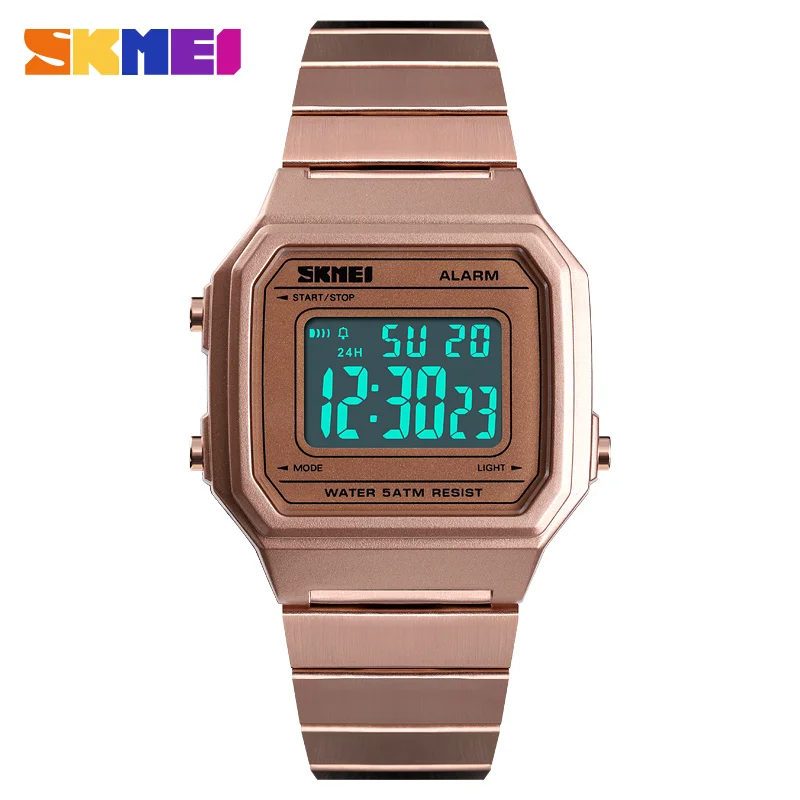 

SKMEI 1377 Fashion Casual Women/Men Digital Wristwatches Luminous Steel Strap Week Display Alarm Male Watches erkek kol saati