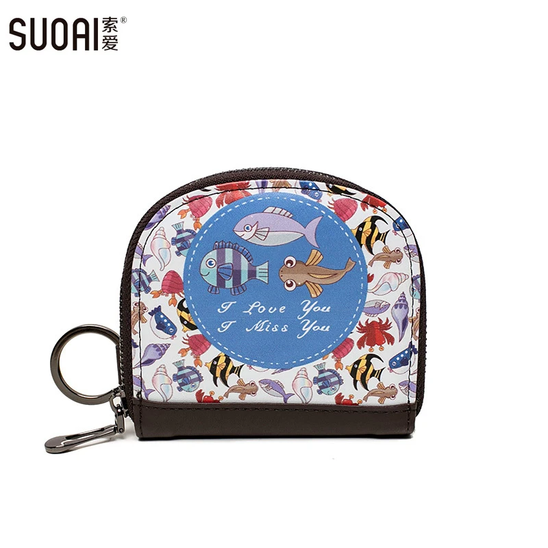 SUOAI Женский мини кошелек новинка 2017 с мультяшным принтом Маленький милый женский