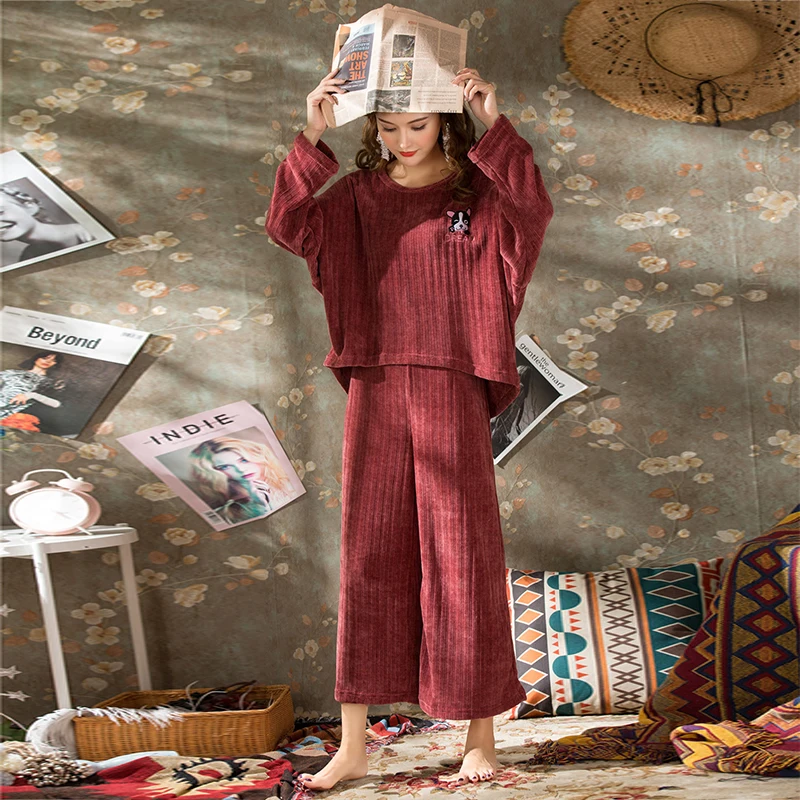 BZEL Cute Cartoon Dog Pajama Sets Women Long Sleeve Sleepwear Round Neck Pijama Femme Two Piece Set Pyjamas Sleep Lounge | Женская