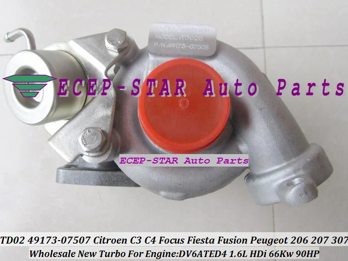 Турбокомпрессор TD02 49173-07507 49173-07505 для Ford Fusion Fiesta 6 Focus C-Max Citroen C3 4 207 1.6L TDCI DV6ATED4 |