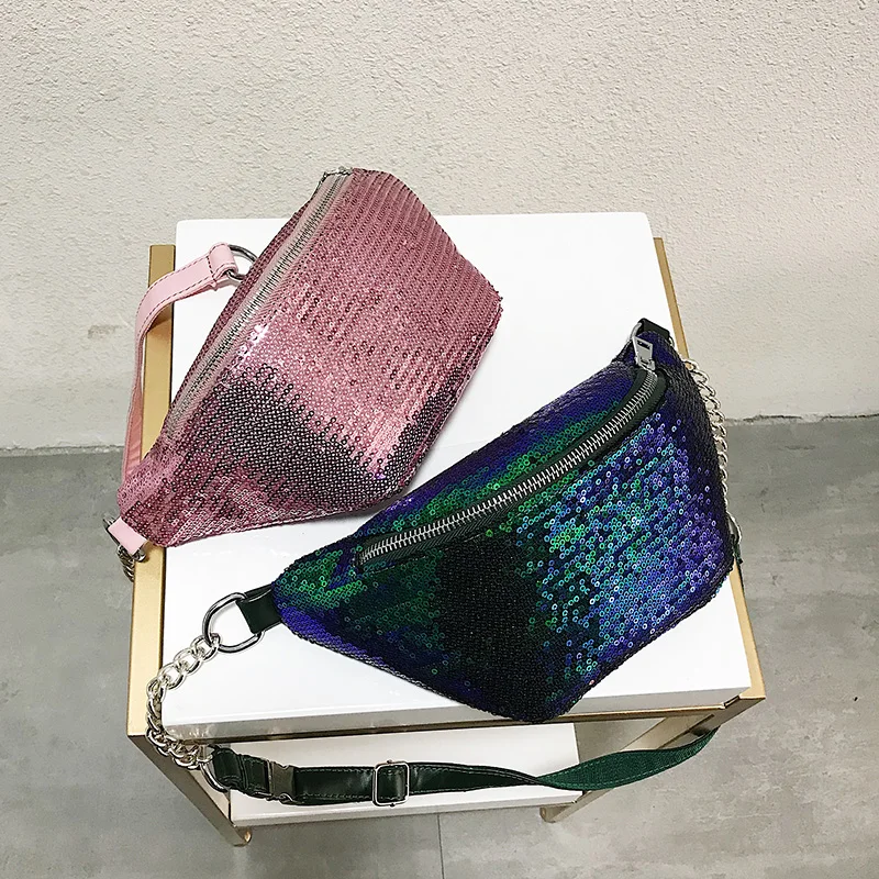 Engyee Для женщин моды 2018 талии мешок блестка мини Crossbody сумки для бюст роскошь цепи