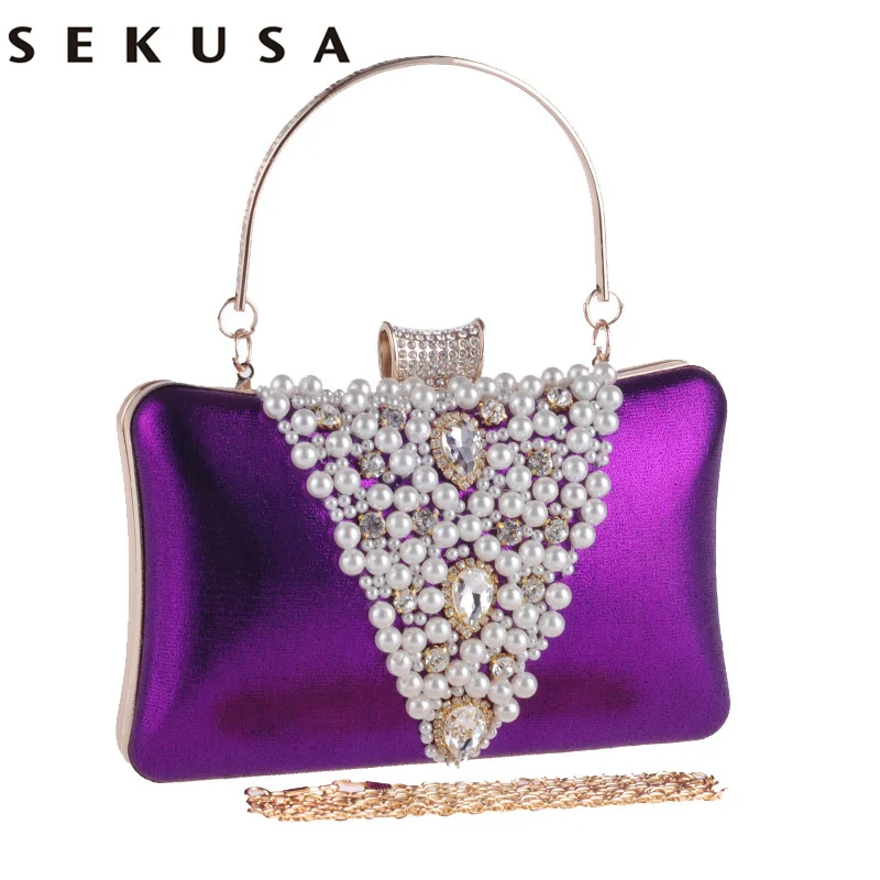 

SEKUSA New Arrival V Design Beaded Embroidery Women Evening Bags Rhinestones Lady Luxurious Handbags For Wedding Purse Clutches