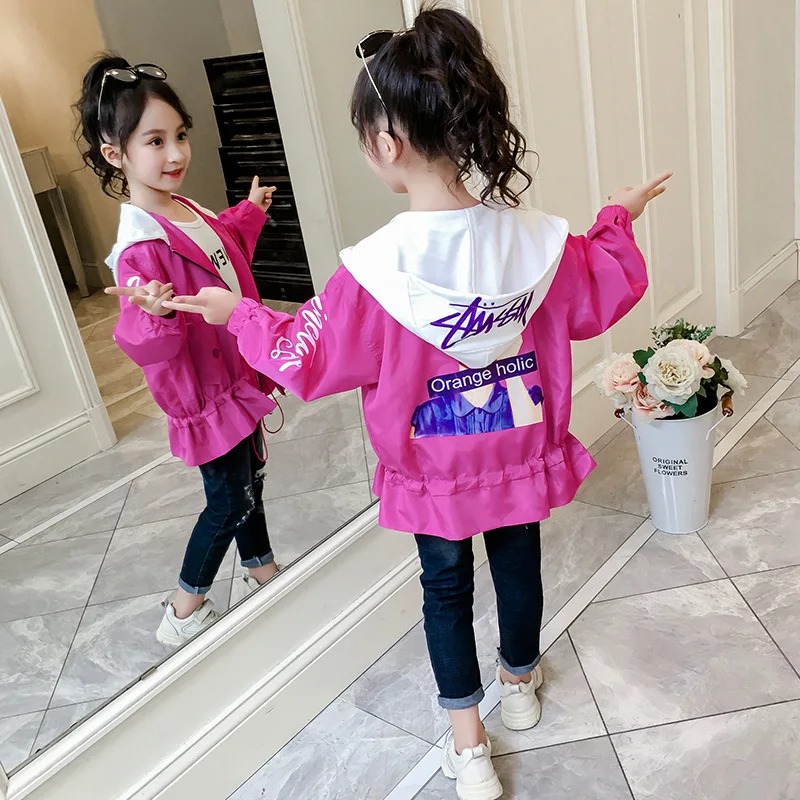 Детская куртка осенняя с капюшоном в Корейском стиле для девочек|Тренч| |