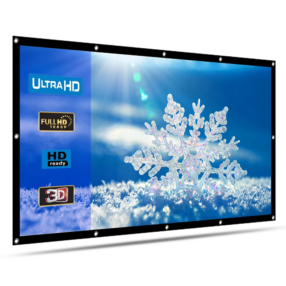 

HENZIN Projector Screen Thicken Foldable 120 inch 16:9 Matt White Front Rear Portable Projection Screen for Home Outdoor Theater