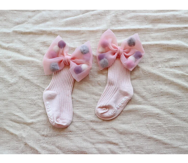 Новые милые детские носки с бантами для малышей Гольфы девочек хлопок высокие