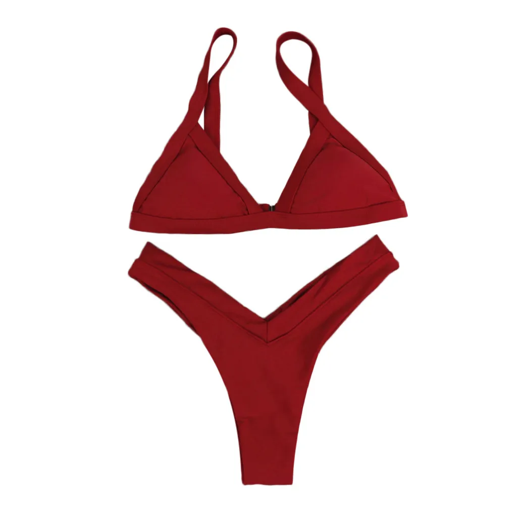 Wine Red CHAMSGEND женский летний пикантное белье Комплект однотонный комплект, бюстгальтер и трусы лиф без косточек Тонги комплект из двух предметов пижамы сексуальное нижнее белье пуш-ап - Цвет: Wine Red