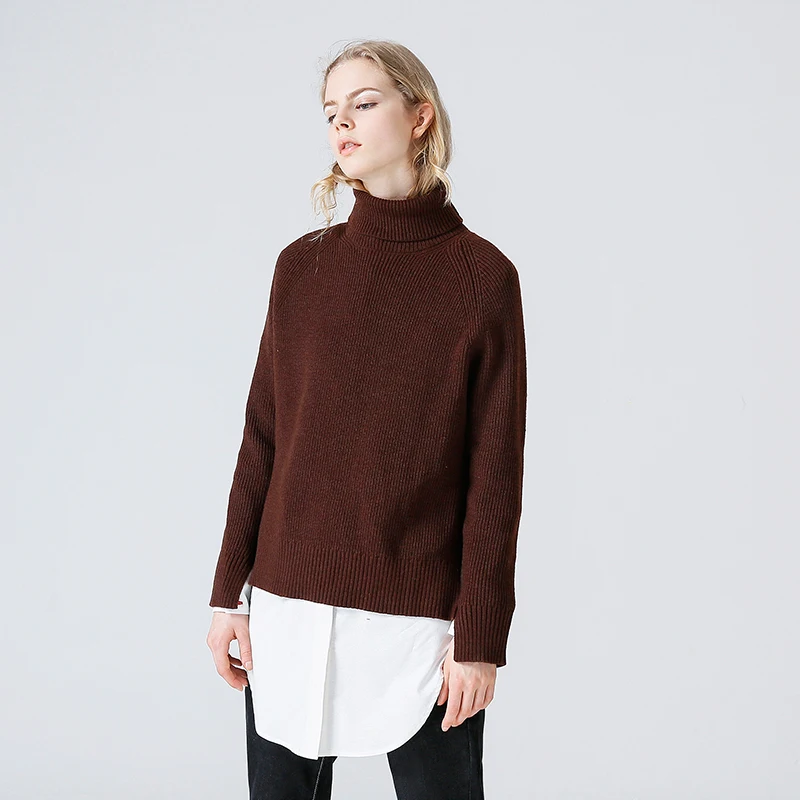 Toyouth Slim Sweater Women 2019 Autumn Spring Knitted Patchwork Long Sleeve Turtleneck Knitting Pullover Womens Sweaters | Женская
