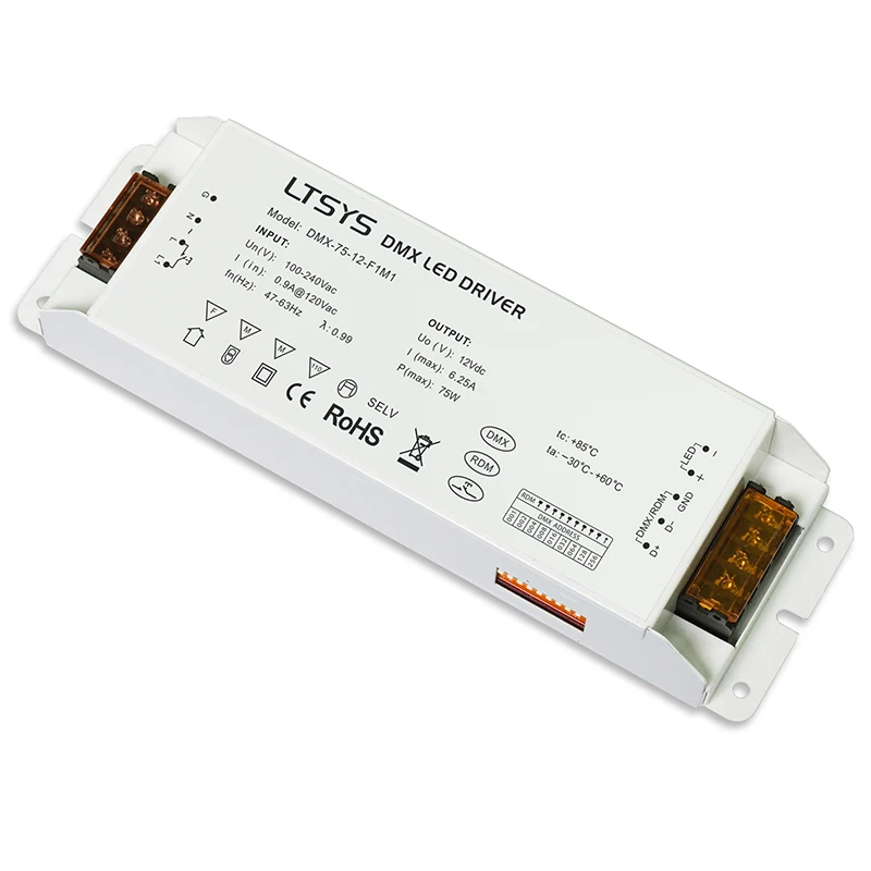Новый светодиодный DMX Диммируемый драйвер DMX-75-12-F1M1 75 Вт DMX512/RDM AC100-240V вход макс. 12 В/6