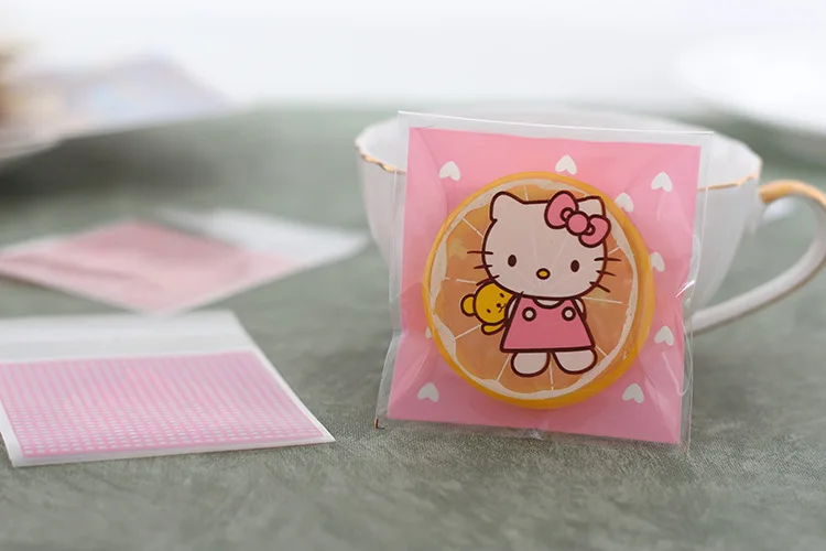 100 шт./лот печенья упаковывая Пластик сумки рисунок «Hello Kitty» самоклеющиеся пакеты для печенья и закусок выпечки посылка 7X7+ 3 см