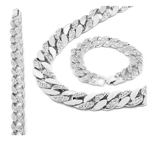 Серебряный цвет золотой тон 15 мм 30 &quotIced Out хип хоп Cz ожерелье цепочкой &amp 8 5&quot