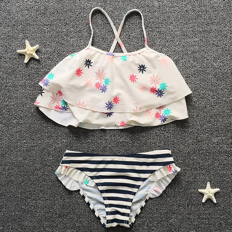 Купальный костюм для девочек детский купальный из двух предметов с цветочным