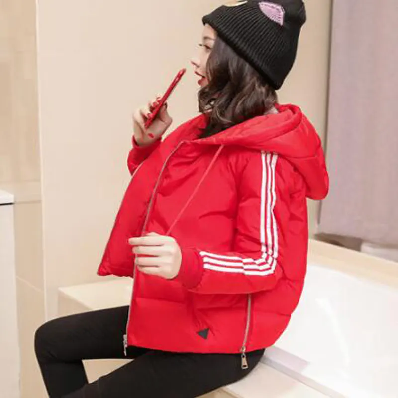 Для женщин с капюшоном зима сплошной полосой Цвет Свободные Slim Fit теплый хлопок