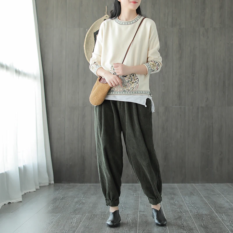 Spring Autumn Retro Women Loose Knitting Tops New O-Neck Long-sleeved Print Blended Casual Ladies Sweater 2019 | Женская одежда