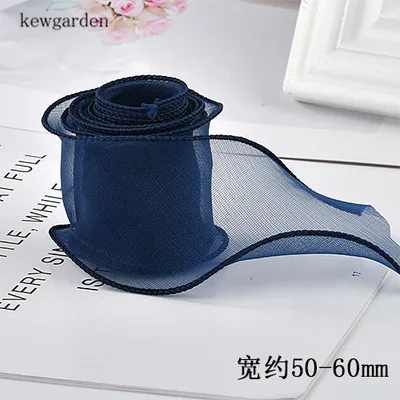 Kewgarden вручную изготовленная лента около 50-60 мм волнистые края вуали ленты DIY бант для волос аксессуары атласная упаковочная лента Свадьба 5 метров - Цвет: Тёмно-синий
