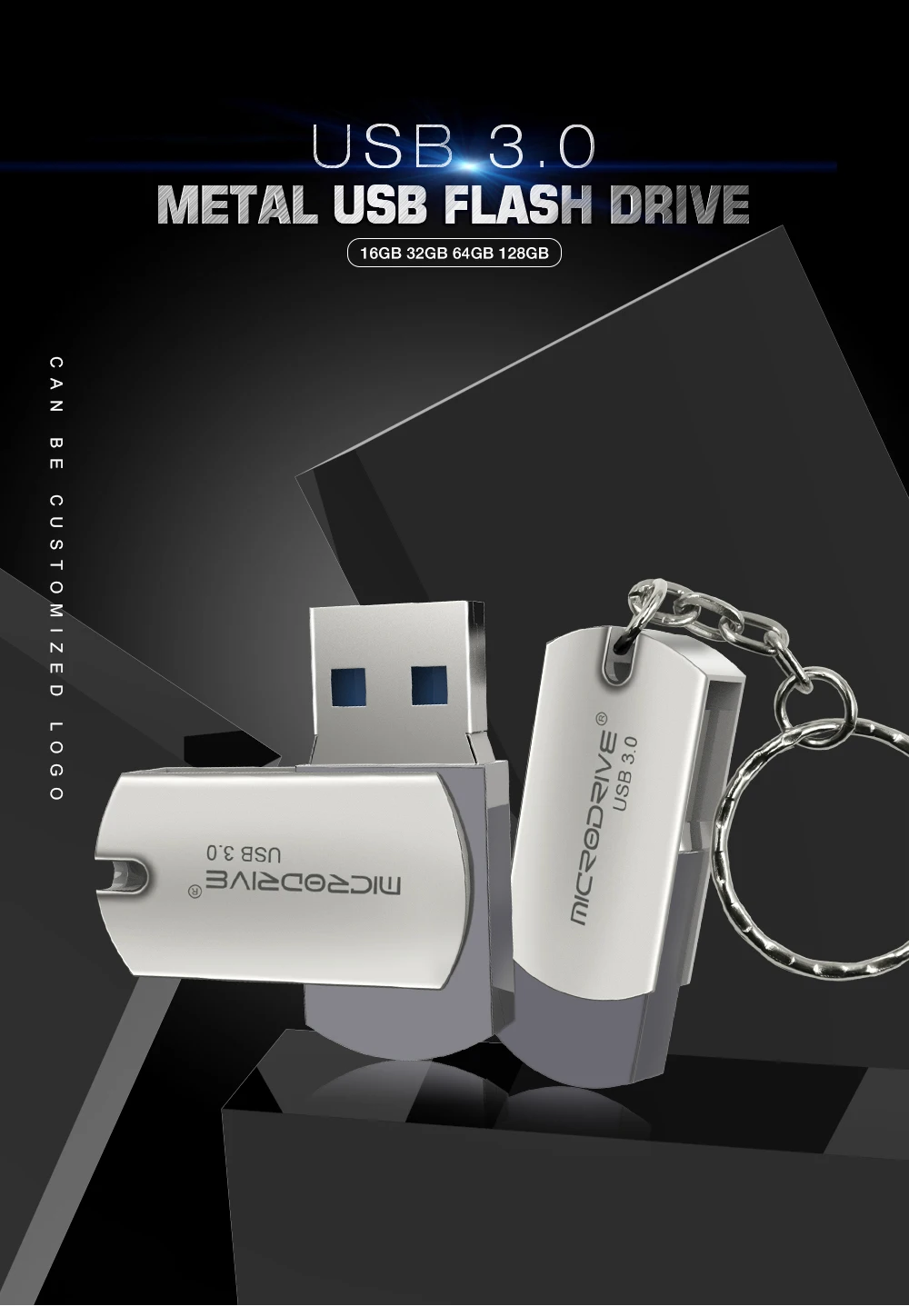 Металлический флеш-накопитель usb 3,0 с цепочкой для ключей 8 ГБ 16 ГБ 32 ГБ 64 Гб 128 Гб карта памяти usb 3,0 флеш-накопитель Удобный для переноски внешний накопитель