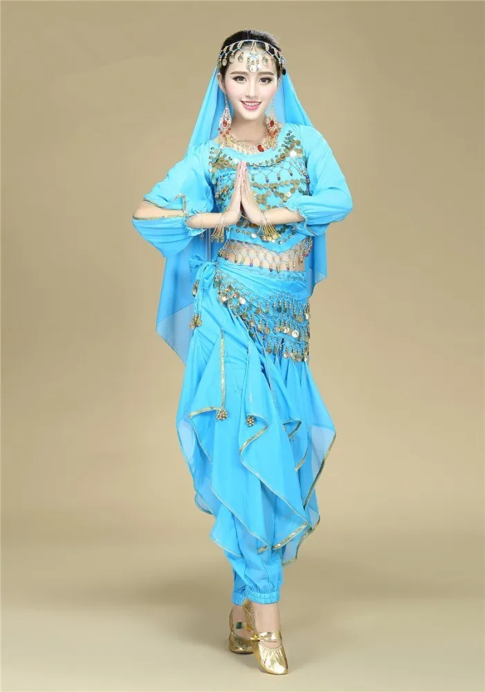 Sky Blue 3Pcs Профессиональный костюм комплект египетского танца живота платье одежда костюм для танца живота боливудские брюки для женщин платья костюмы для взрослых - Цвет: Sky Blue 3Pcs
