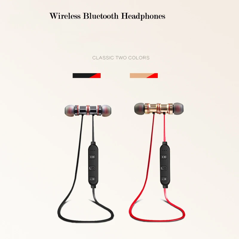 Магнитные металлические наушники спортивные беспроводные Bluetooth стерео музыка