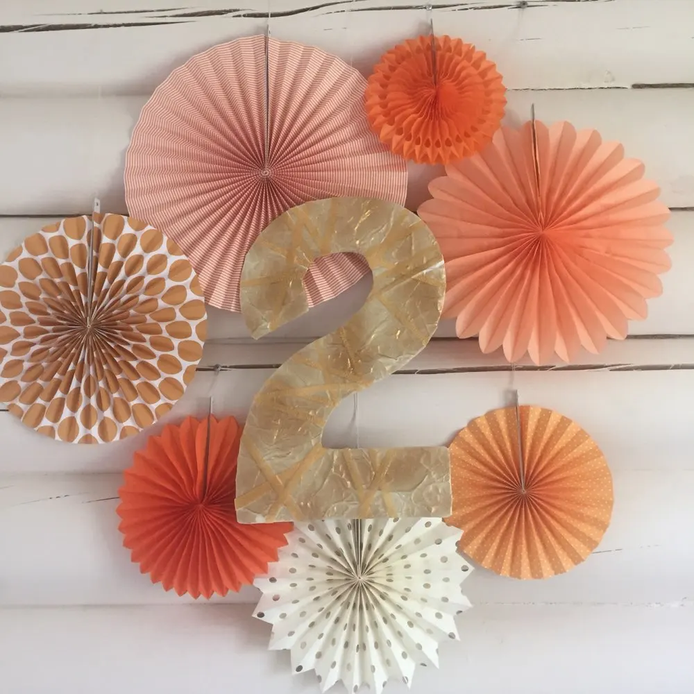 New Orange Set Paper Crafts Home Hanging Decoration Party Birthday Wedding Baby Shower Sunshine Bright Color Paper Fan