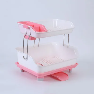 Pink Кухонные принадлежности для хранения многофункциональная дуршлаг подвесная корзина двойная стойка для посуды гостиная блюдо отделочная полка Cocina Organizador - Цвет: Pink