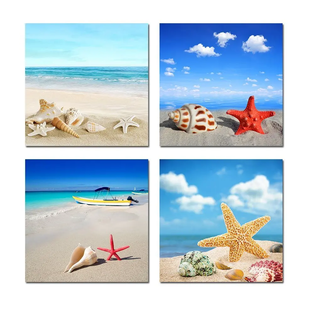 4 шт./компл. Настенная картина с современным принтом на холсте морские пляжные