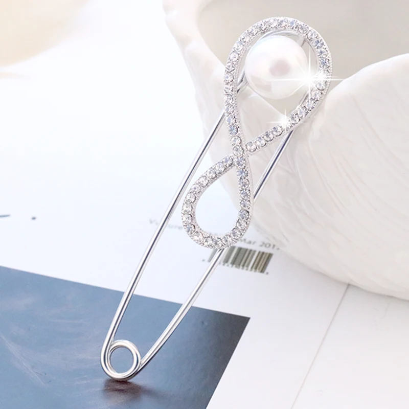 

Trendy Rhinestones Pearl Safety Pin Large Infinity Love 8 Shape Pins Brooches For Women Dress Scarf Elegant Jewelry broche Gift