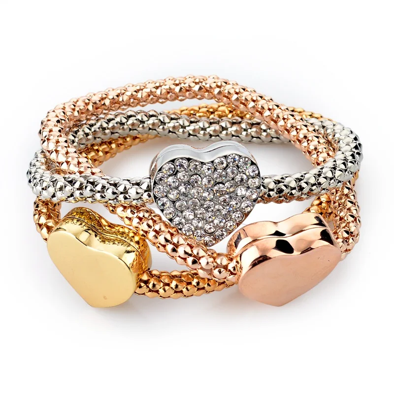 heart charm LongWay, 3 шт., новинка, золотые браслеты и браслеты, Rhineson, очаровательный браслет для женщин, модные свадебные украшения, 3 цвета, SBR140324 - Окраска металла: heart charm