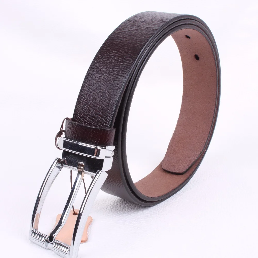 Мужские кожаные ремни VOHIO черные из 100% воловьей кожи с серебристой пряжкой