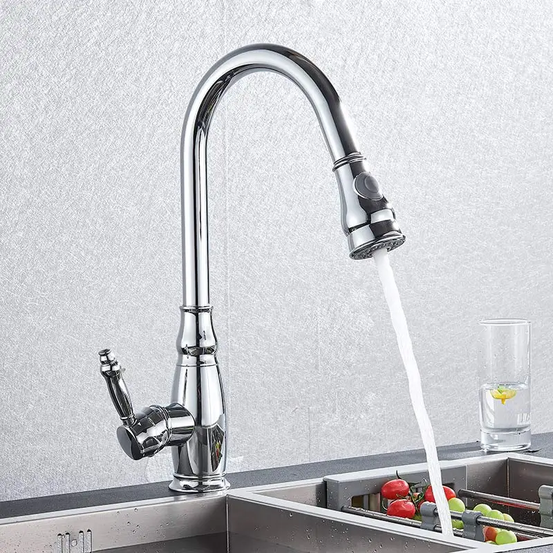 chrome A Senlesen кухонный кран выдвижной двойные функции смесители с одной ручкой на бортике(золото/хром/Матовый никель/черный - Цвет: chrome A