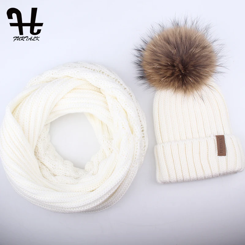 Furtalk женская вязаная зимняя шапка и шарф комплект Pom Beanie шапки Вязание