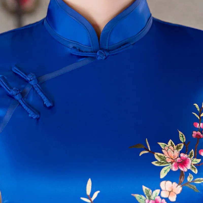 Синий Новый стиль аозай Винтаж этнические AoDai короткое китайское платье-Ципао с