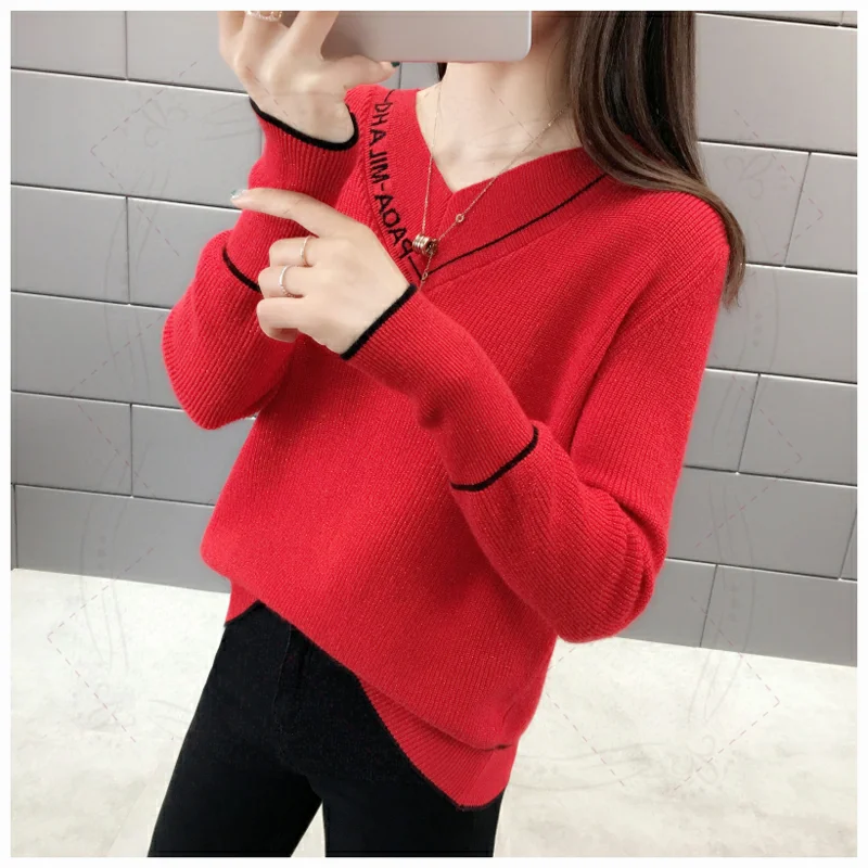 

Spring Autumn women sweaters and pullovers korean style long sleeve casual crop sweater slim letter knitted jumpers sweter mujer