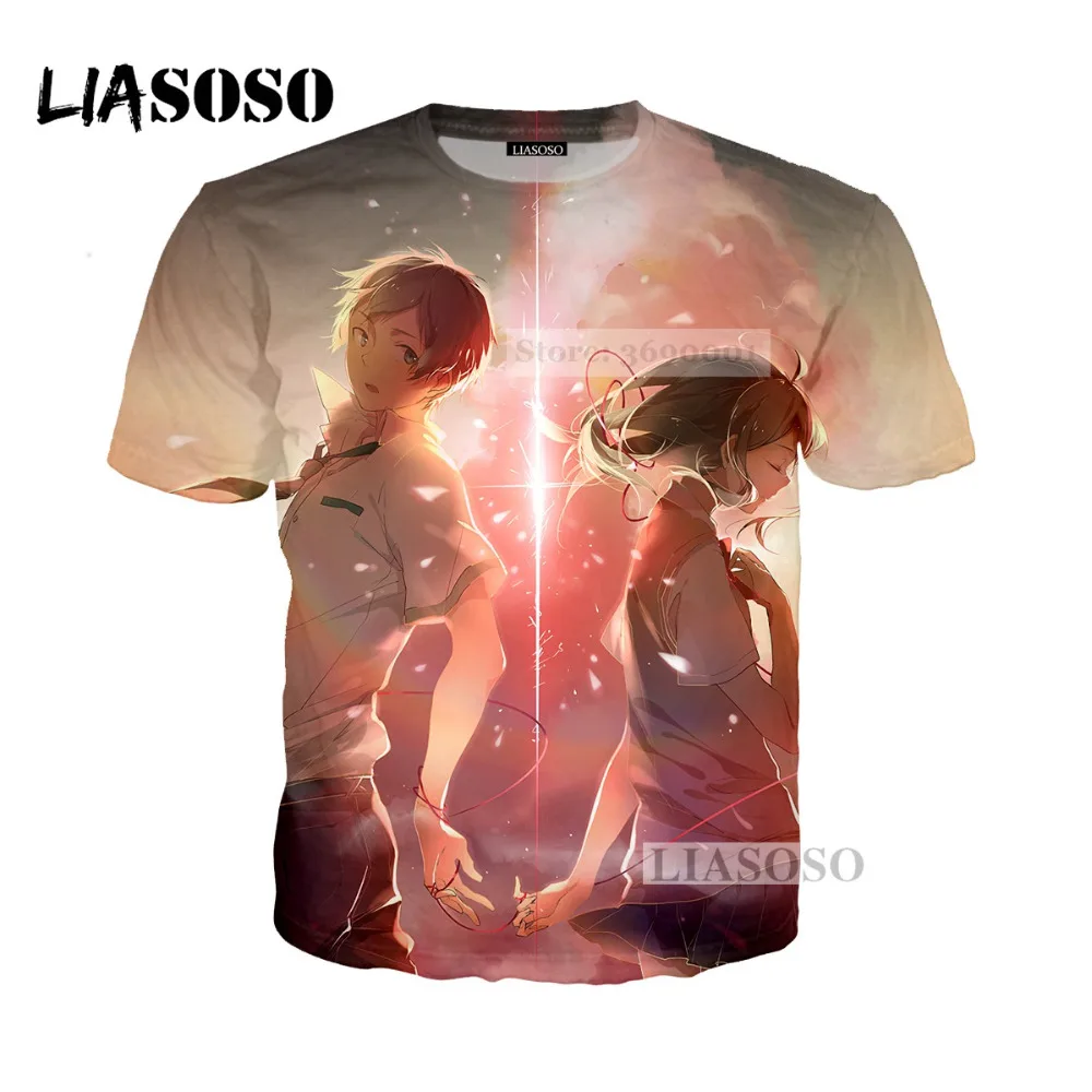 LIASOSO 2018 3D Print Women Men Anime Your Name Cosplay Tshirt Summer T-shirt Hip Hop Pullover Harajuku Short Sleeve X0318 | Мужская