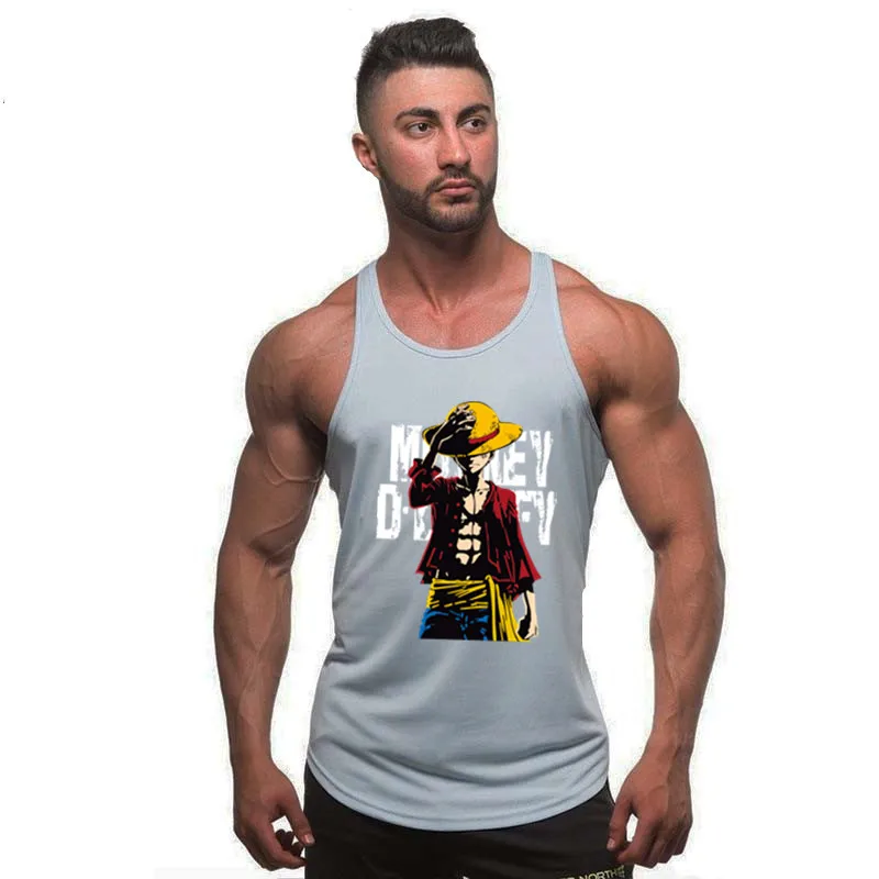 One piece Luffy безрукавки для мужчин одежда для фитнеса или бодибилдинга Мужская рубашка трендовые жилеты хлопковые майки аниме летний топ