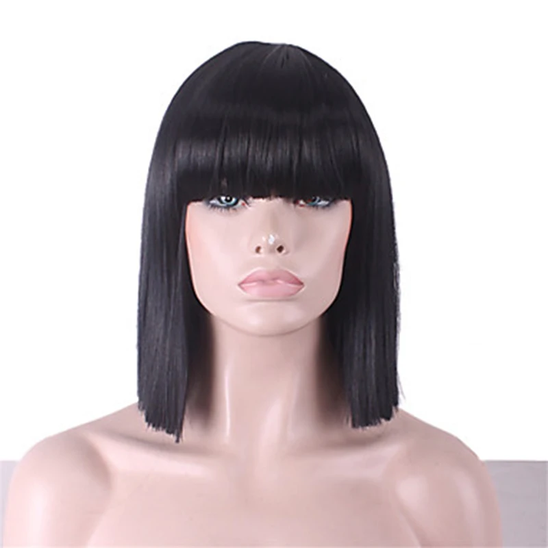 HAIRJOY полный челка средней длины Bobo стиль женщина синтетические волосы парик высокая температура волокно 10 цветов доступны