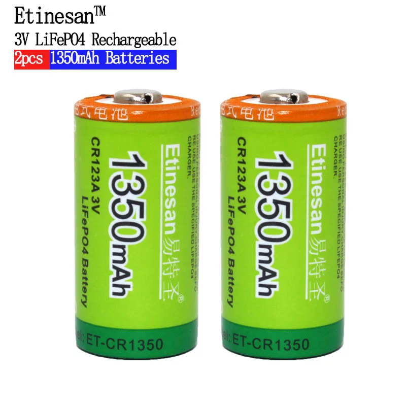 8 шт. Etinesan Cr123a 3 в LiFePO4 литиевые батареи Li-Po 16340 3,0 в li-Ion Li-polymer 1350 мАч большой емкости перезаряжаемый аккумулятор