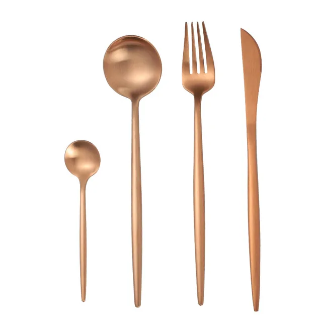 Rose Gold Набор посуды располагаться лагерем перемещения столовые приборы стейк нож, вилка, набор многоразовые Кофе ложка металлическая вилка палочки дозирующая детская ложка для Портативный набор посуды - Цвет: Rose Gold