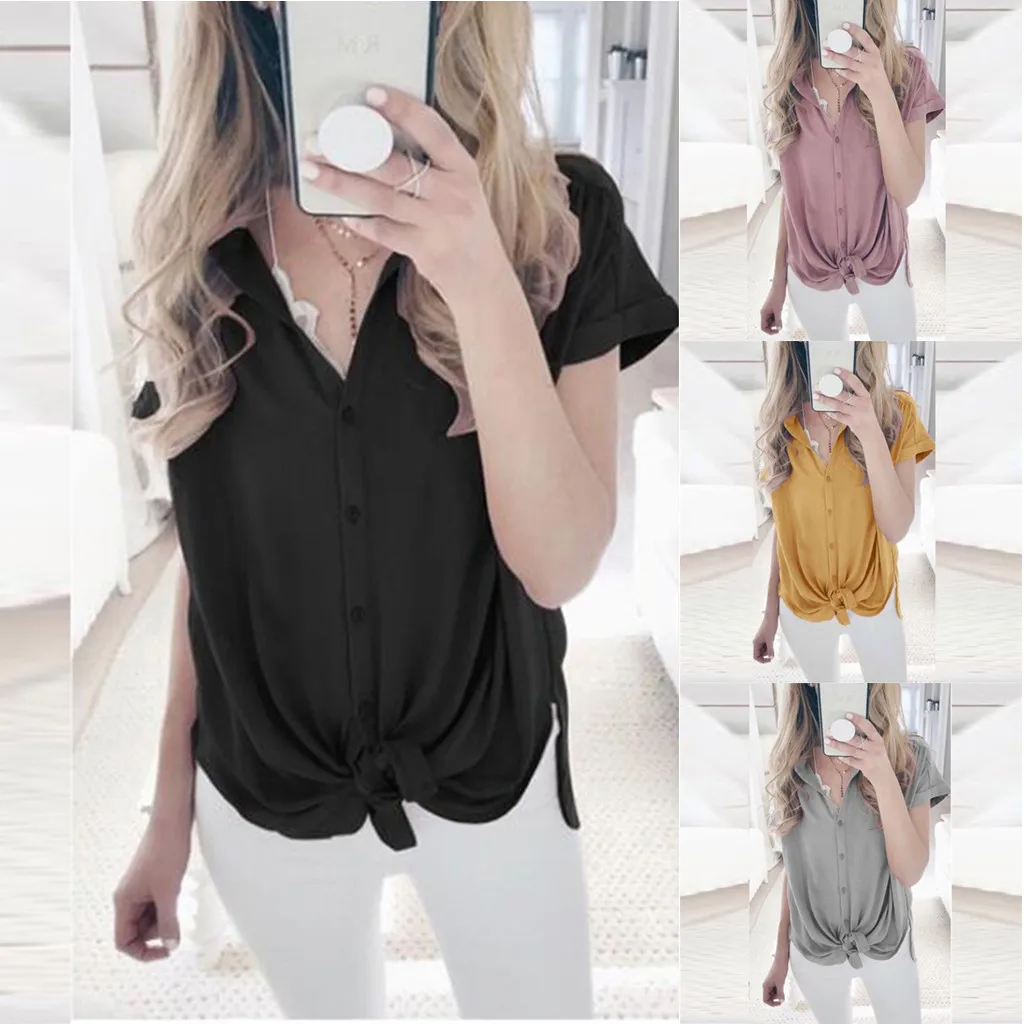 Женская блузка с коротким рукавом однотонная летняя 2019| |