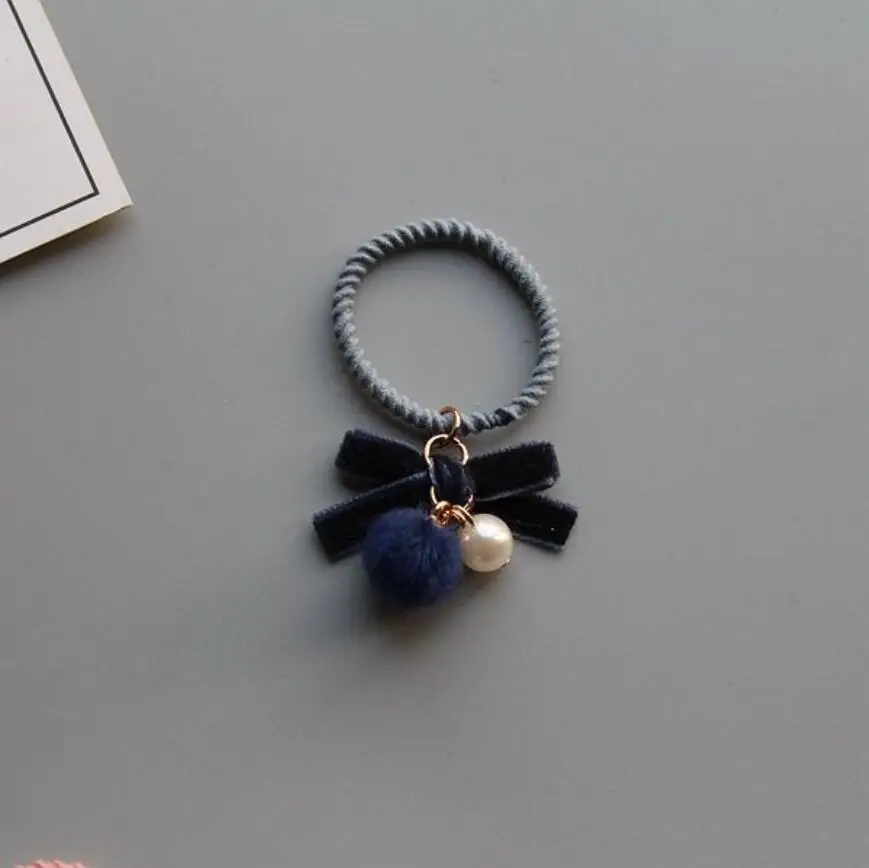 5pcs/lot Baby Girl Kids Hair Accessories Velvet Bow Faux Pearl Ball Elastic Tie Rope Band | Детская одежда и обувь