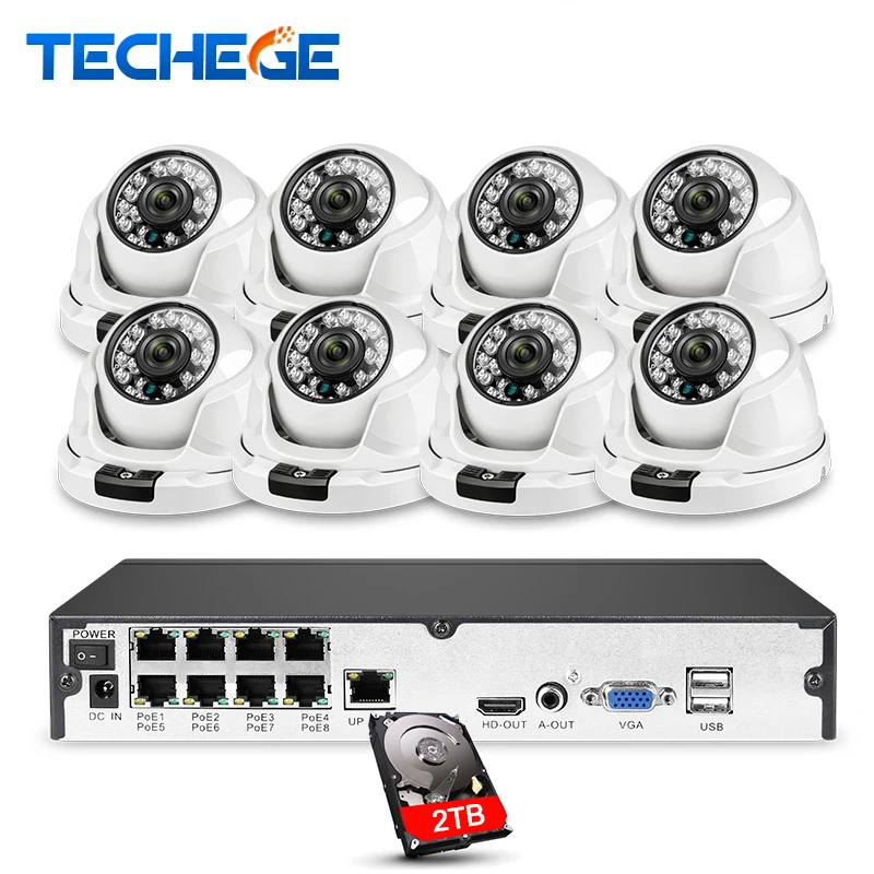 Techege Full HD 1080P 8CH POE NVR комплект H.265 камера система 8 шт. ip s видеонаблюдения Onvif