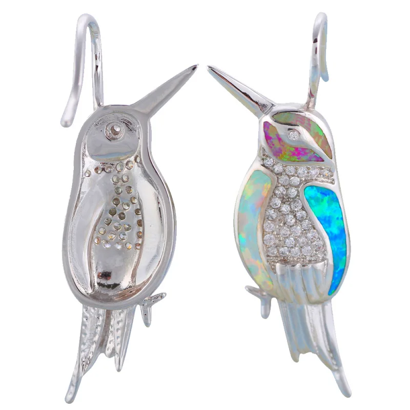 

ROLILASON Trendy Hot Sell White&Blue&Red Fire Opal Silver Drop Earrings Fashion Opal Jewelry OE636 for Women