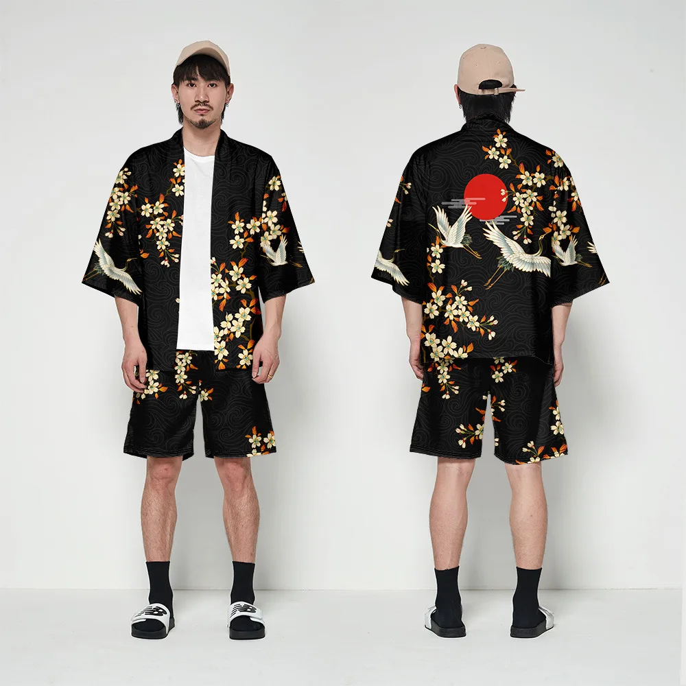 Kimono Cardigan Men Japanese Obi Male Yukata Men's Haori Short Outwear Japanese Samurai Clothing Traditional Japanese Clothing