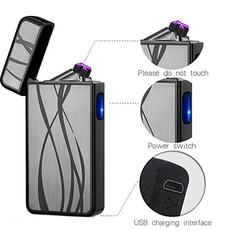 Двухдуговая Индукционная Зажигалка плазменная USB меняющаяся ветрозащитная беспламенная электрическая зажигалка электронная сигарета зажигалка импульсная