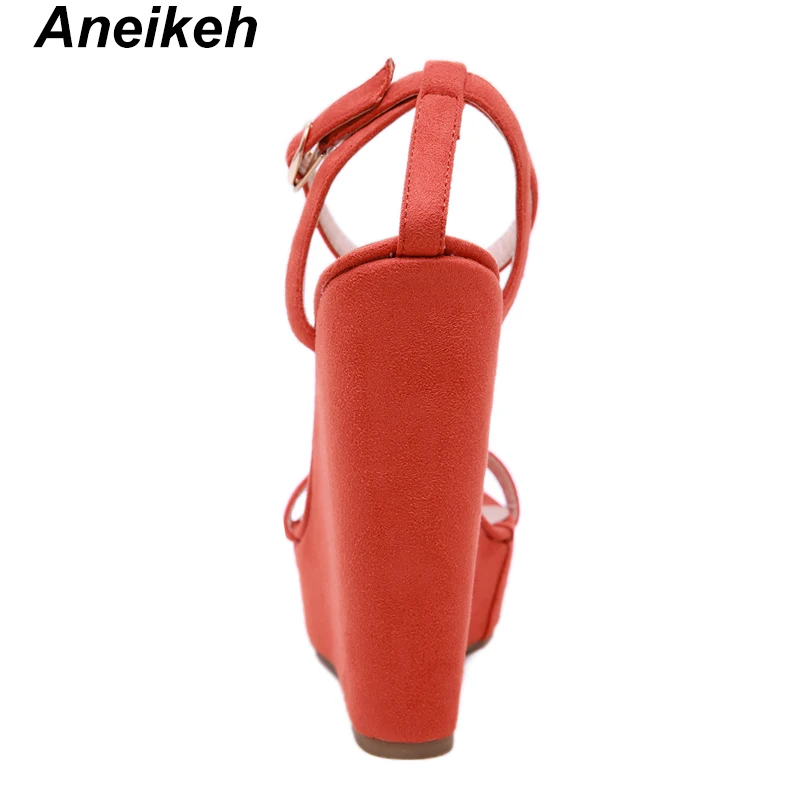 Aneikeh/; модные босоножки на танкетке с открытым носком; пикантная обувь на платформе из искусственной замши с ремешком на щиколотке; женские сандалии-гладиаторы на очень высоком каблуке с вырезами