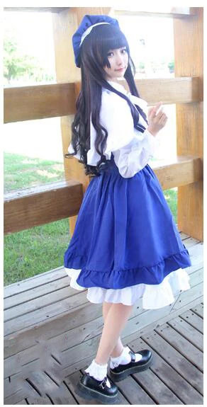 

[Stock]Anime!Cardcaptor Sakura Daidouji Tomoyo Lolita Uniform Cosplay Costume dress+cloak+hat+underslip Free Shipping